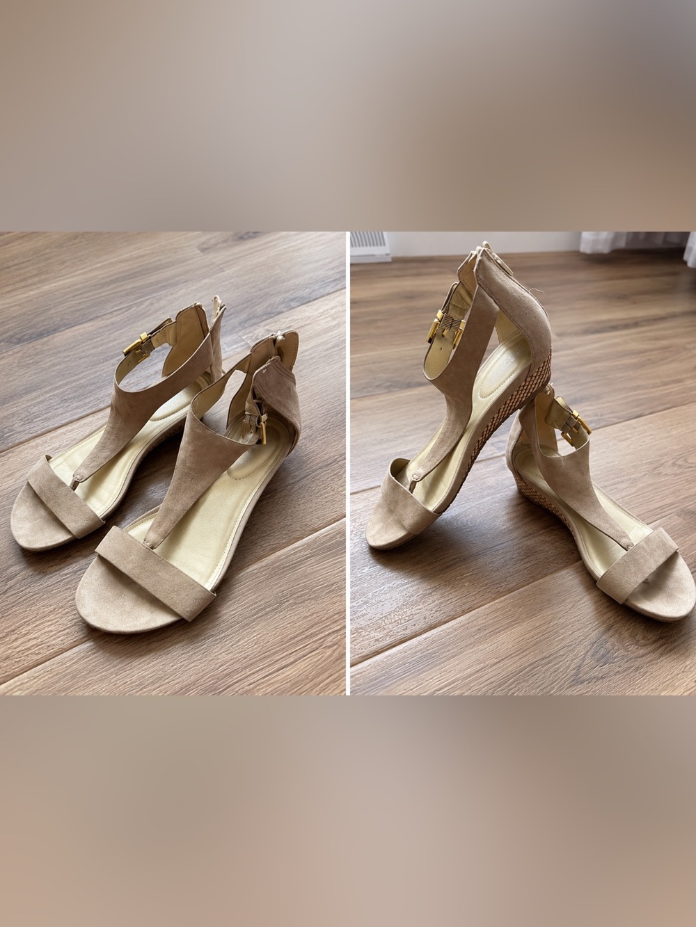 Kenneth Cole Reaction Taupe Suede T-Strap Sandals
